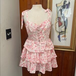 Bardot Pink Floral Tiered Tie-Shoulder Mini Dress